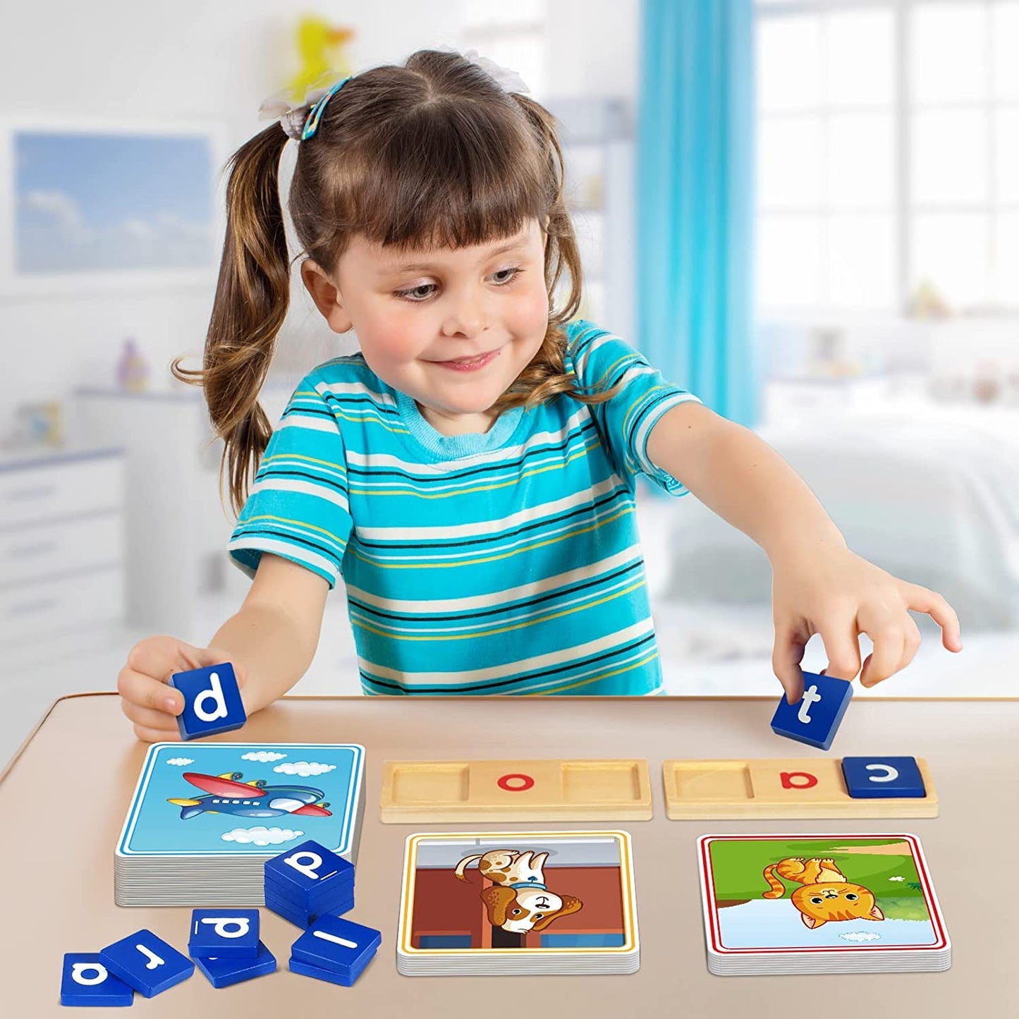 BAYSING Learning Toys for 3-5 Year Olds - 116-Pcs Short Vowel Letters & Double-Sided Flash Cards