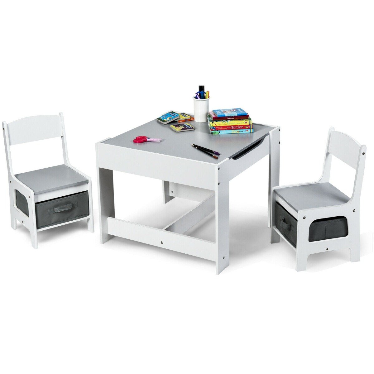 Children's Table and Chair Set with Storage Boxes-Beige