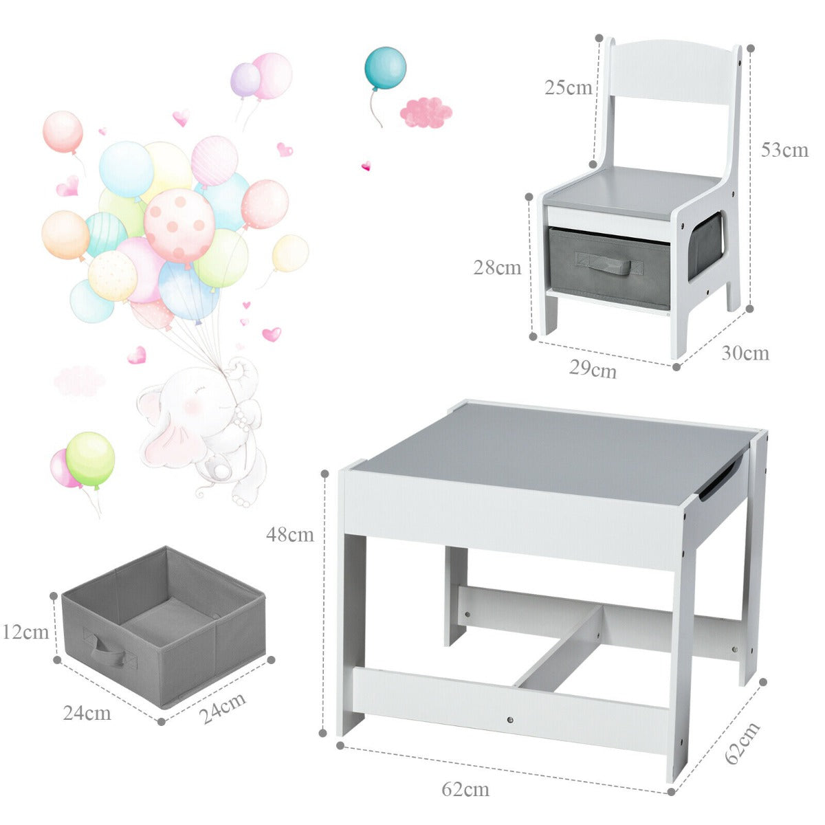 Children's Table and Chair Set with Storage Boxes-Beige