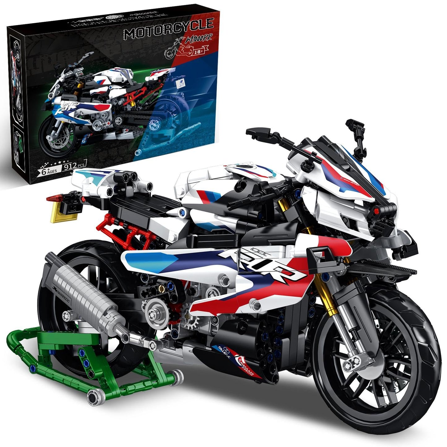 BBEUU 912-Piece 1000RR Motorcycle Building Block Set — 1:8 Scale, LEGO-Compatible, Gift for Teens & Adults