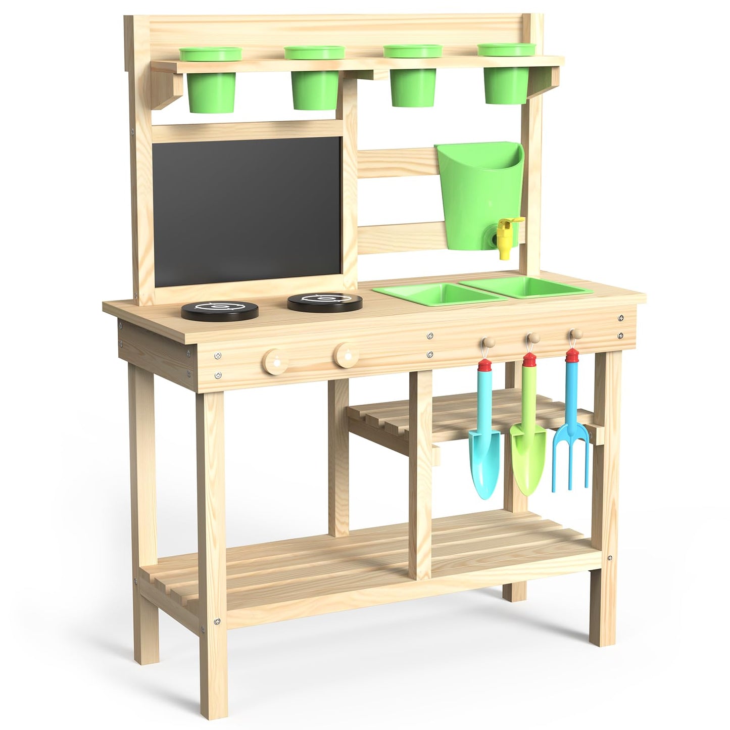 bbgroundgrm Cedar Wood Outdoor Play Kitchen for Kids – Water Faucet, Chalkboard & Pretend Stove