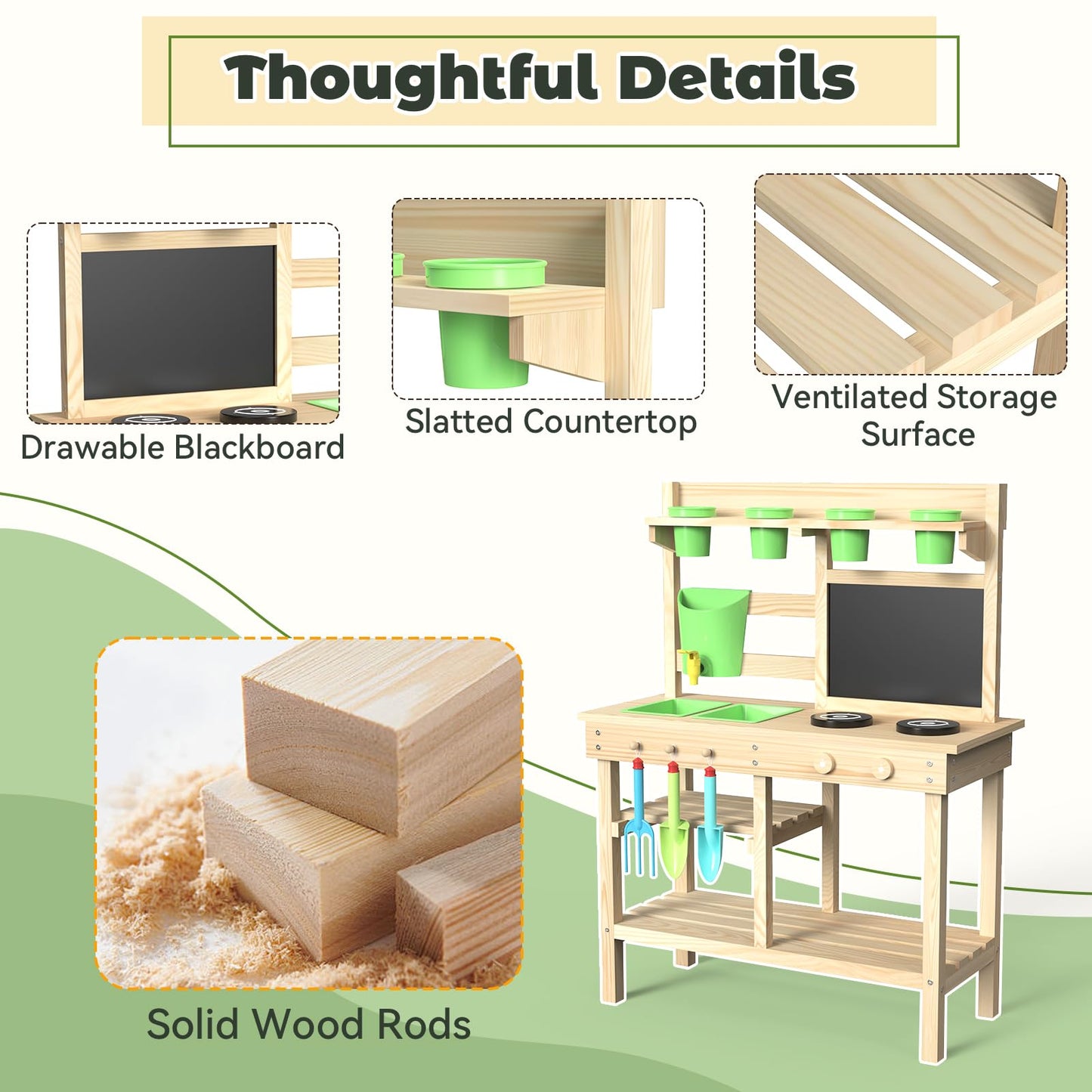 bbgroundgrm Cedar Wood Outdoor Play Kitchen for Kids – Water Faucet, Chalkboard & Pretend Stove