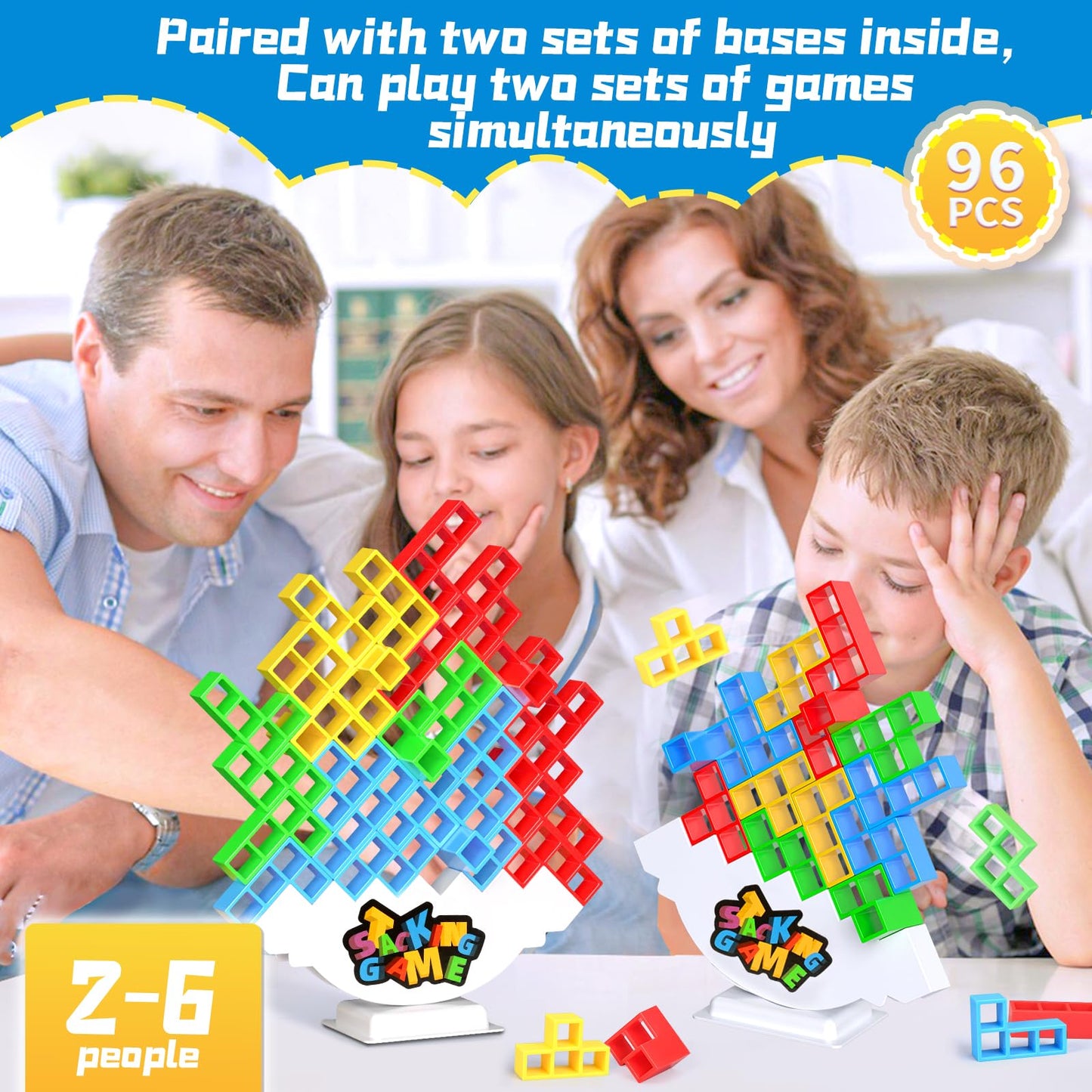 BBnote 96PCS Stack Game for Adults & Kids – 4-Player Tetra Tower