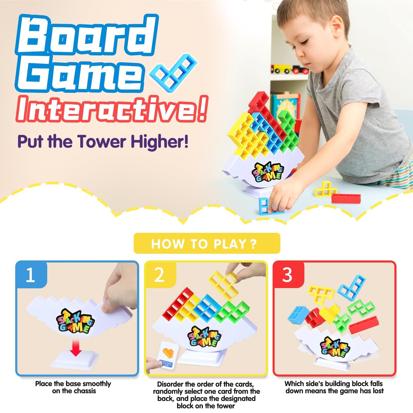 BBnote 96PCS Stack Game for Adults & Kids – 4-Player Tetra Tower