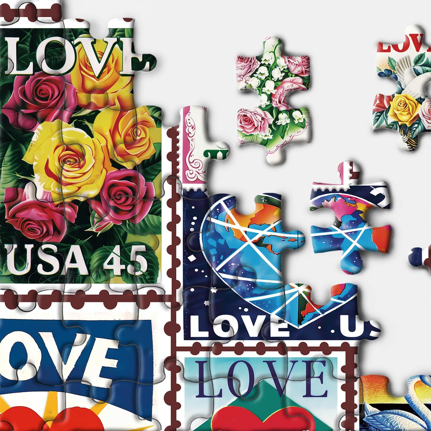 BBOLDIN Love Heart Stamps 1000-Piece Puzzle – Colorful Valentines Collage for Gifting