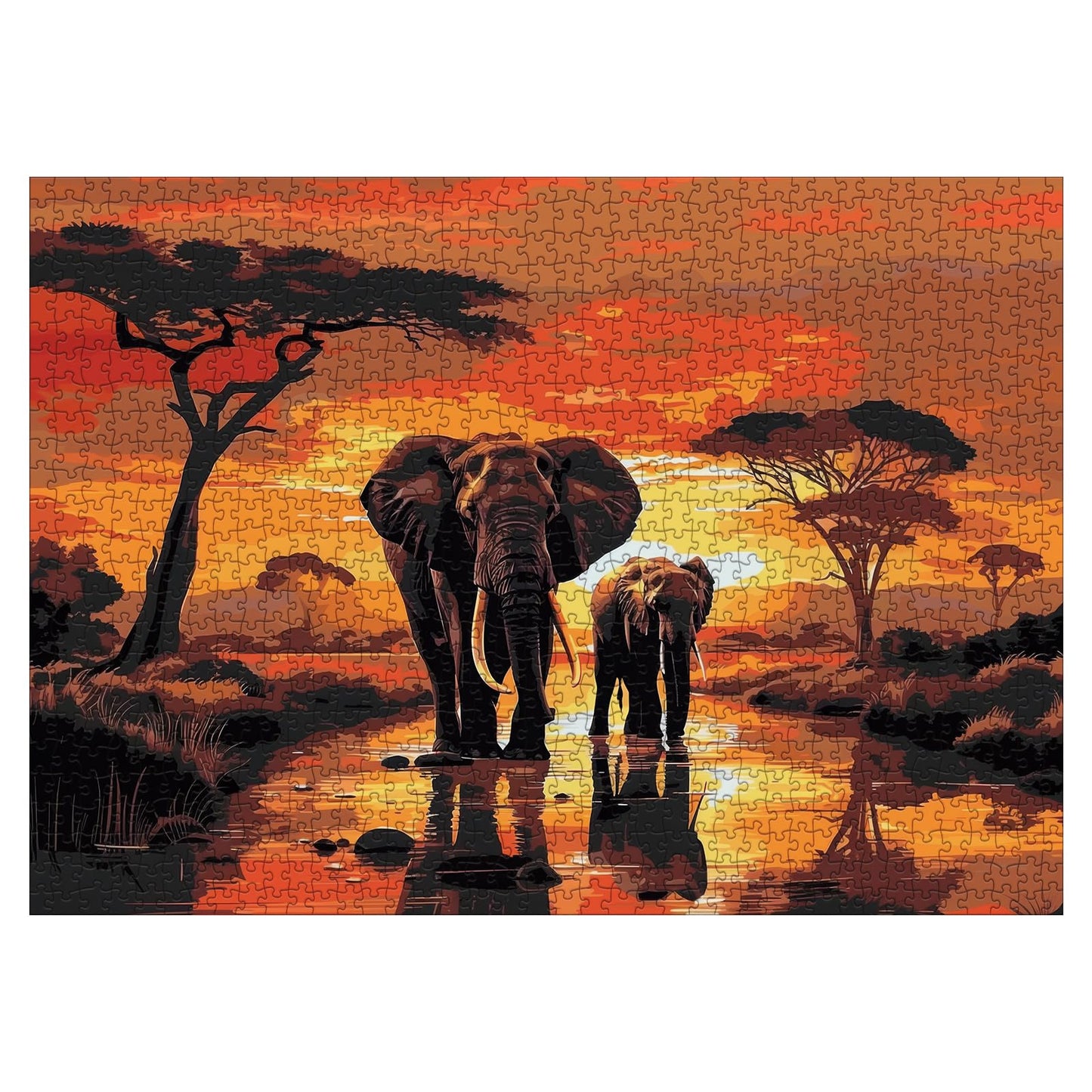 BBOLDIN Sunset Elephant 1000-Piece Puzzle for Adults – Nature Wildlife Jigsaw