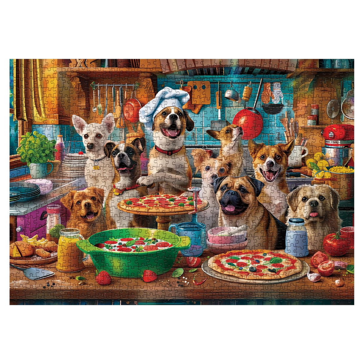 BBOLDIN Dog Puppy Pizza Puzzles for Adults 1000 Piece Kitchen Jigsaw