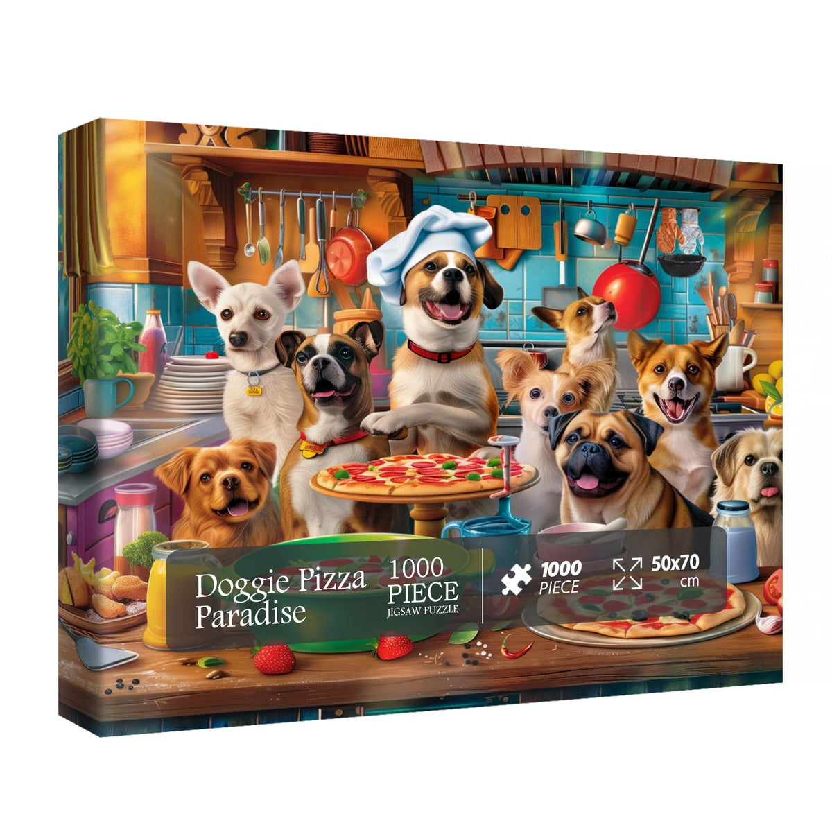 BBOLDIN Dog Puppy Pizza Puzzles for Adults 1000 Piece Kitchen Jigsaw