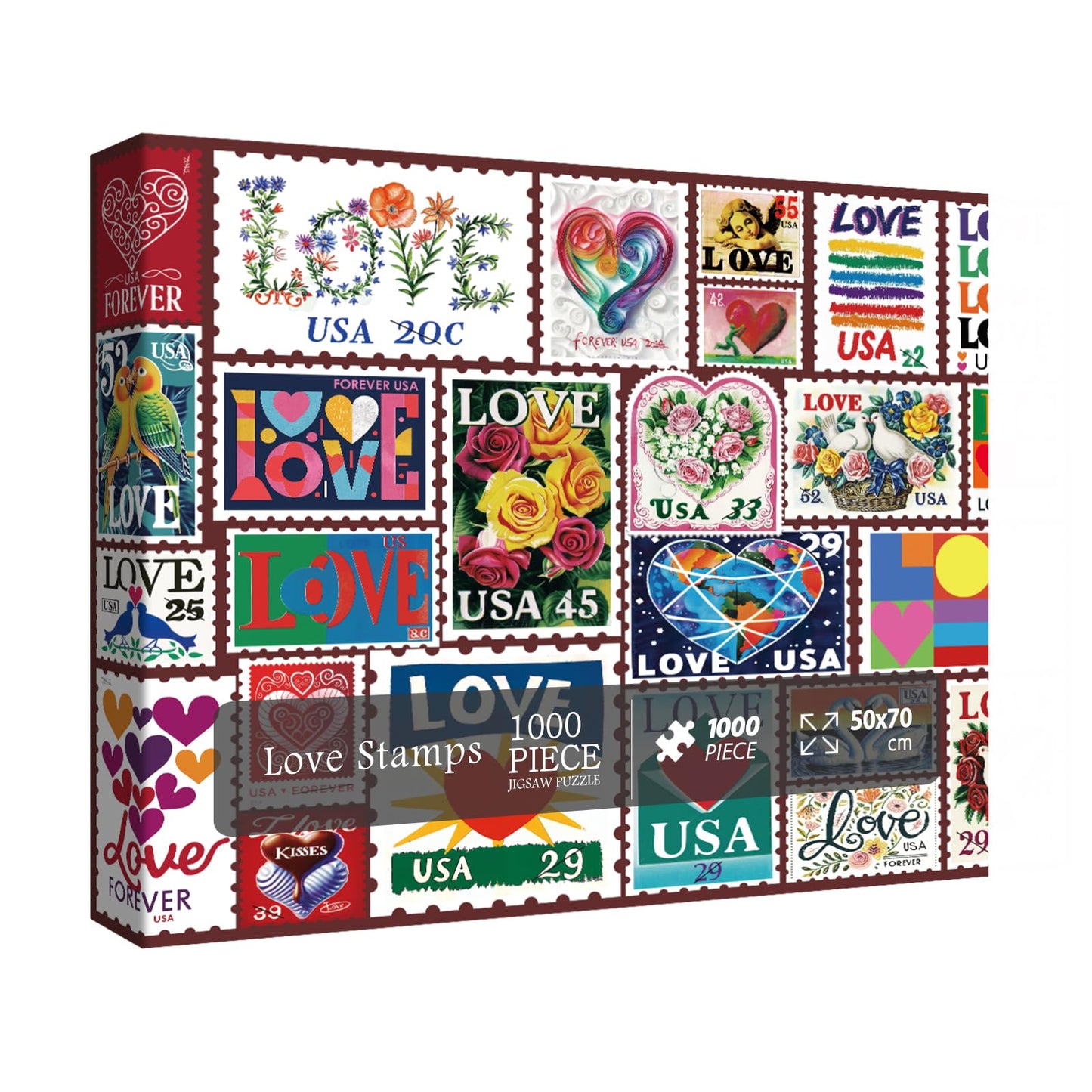 BBOLDIN Love Heart Stamps 1000-Piece Puzzle – Colorful Valentines Collage for Gifting