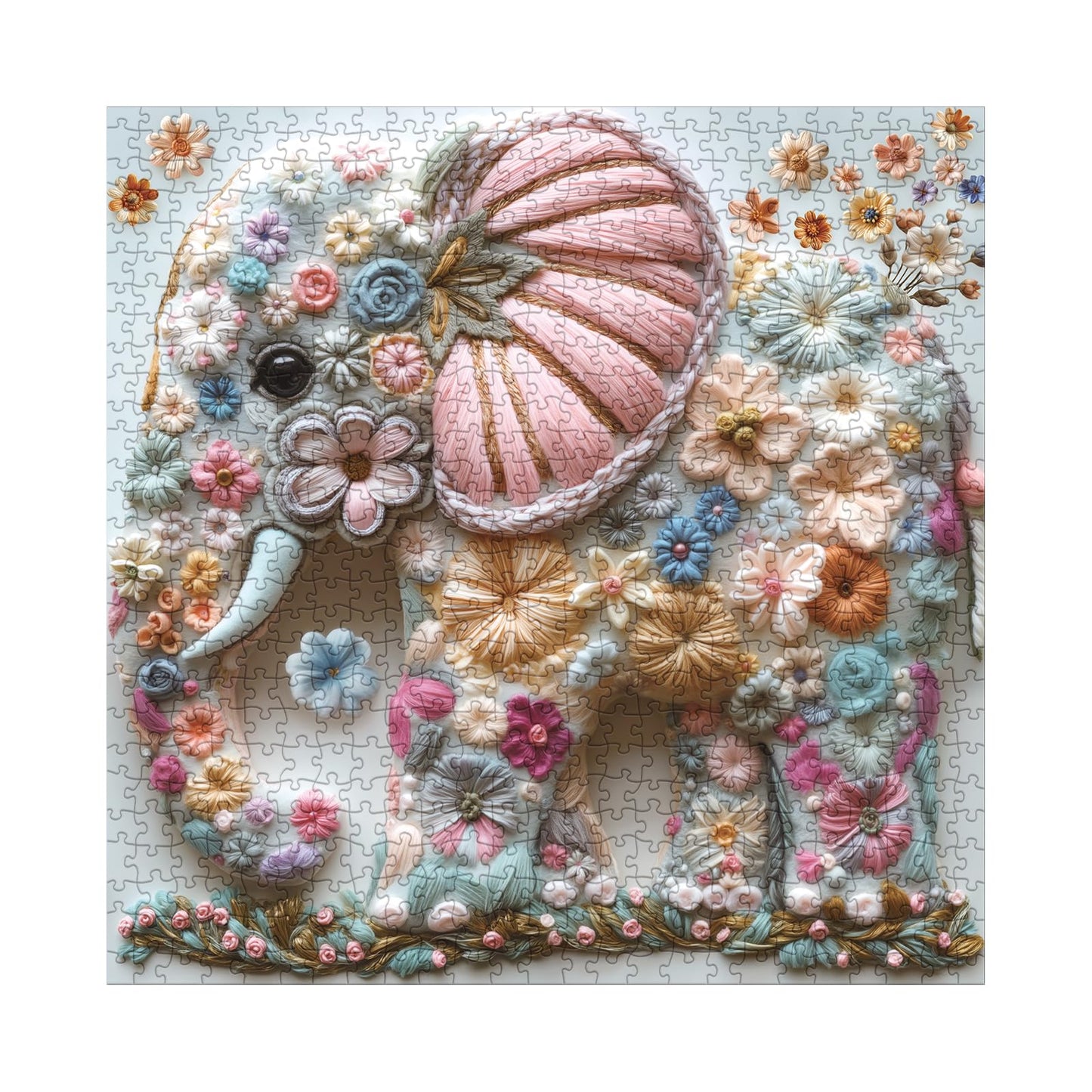 BBOLDIN Cute Elephant Puzzles for Adults | 1000-Piece Pink Floral Jigsaw with Embroidered Elephant Design