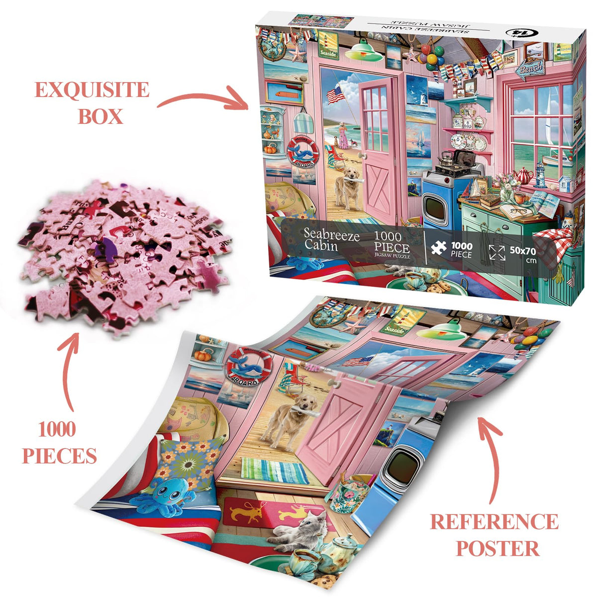 BBOLDIN Beach Summer House Puzzle – 1000 Piece Ocean Seashore Retreat for Home Decor