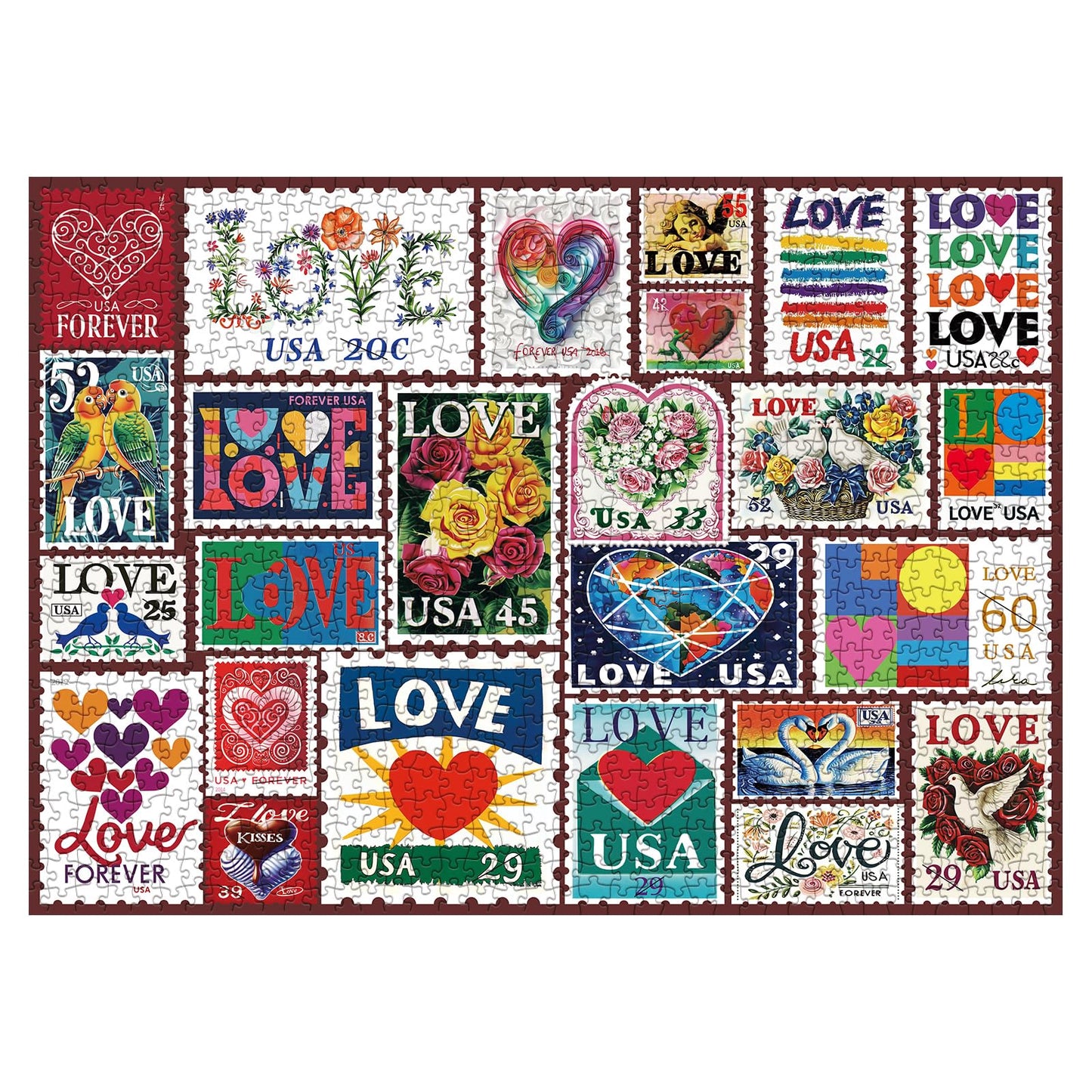 BBOLDIN Love Heart Stamps 1000-Piece Puzzle – Colorful Valentines Collage for Gifting