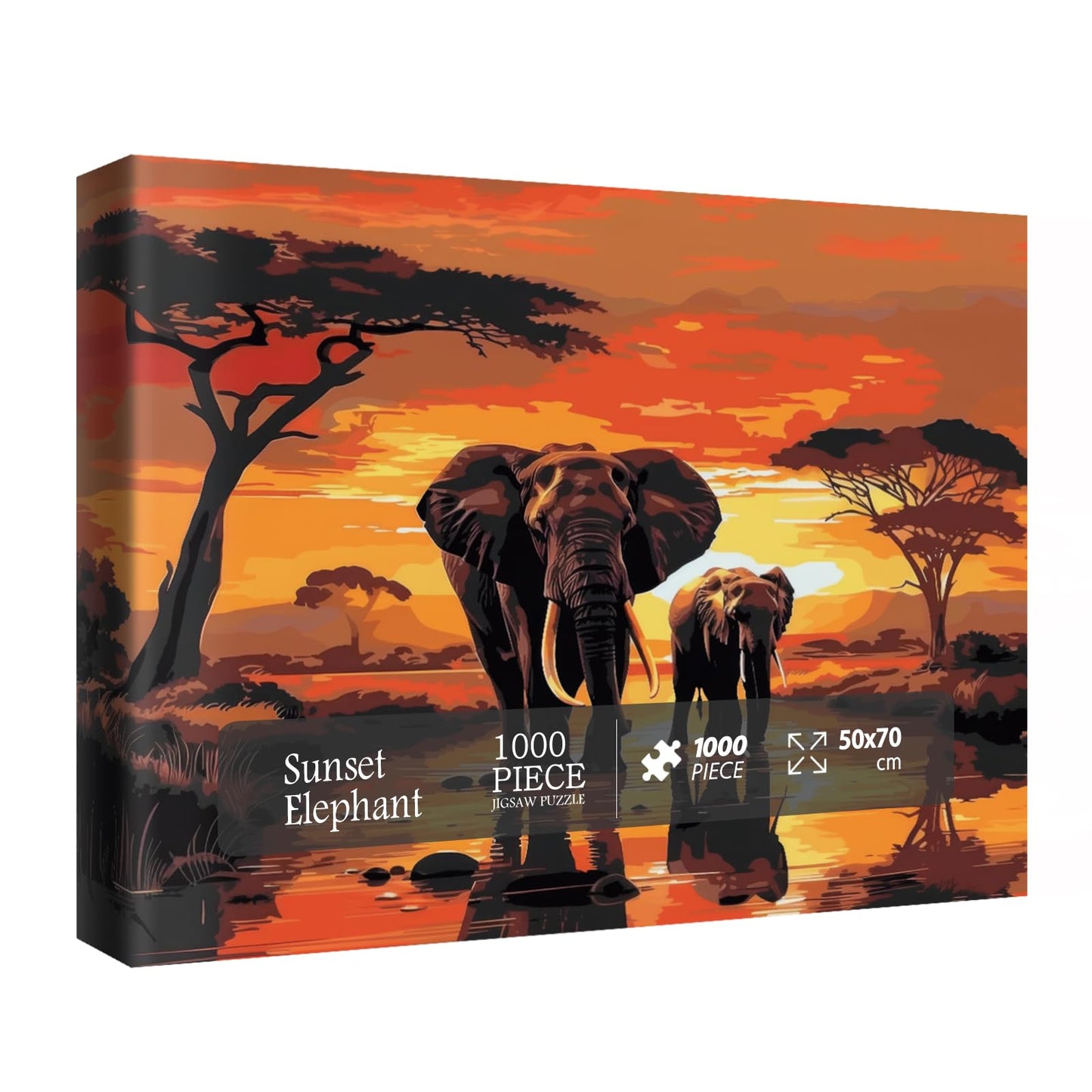 BBOLDIN Sunset Elephant 1000-Piece Puzzle for Adults – Nature Wildlife Jigsaw