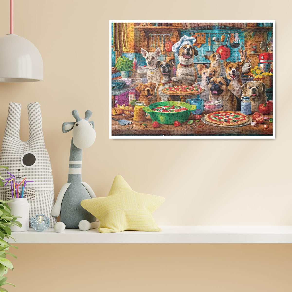BBOLDIN Dog Puppy Pizza Puzzles for Adults 1000 Piece Kitchen Jigsaw