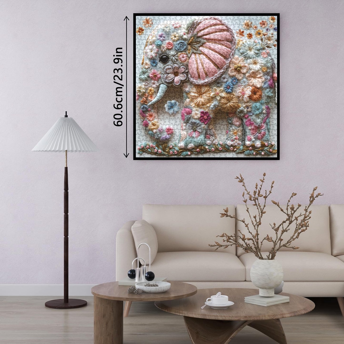 BBOLDIN Cute Elephant Puzzles for Adults | 1000-Piece Pink Floral Jigsaw with Embroidered Elephant Design