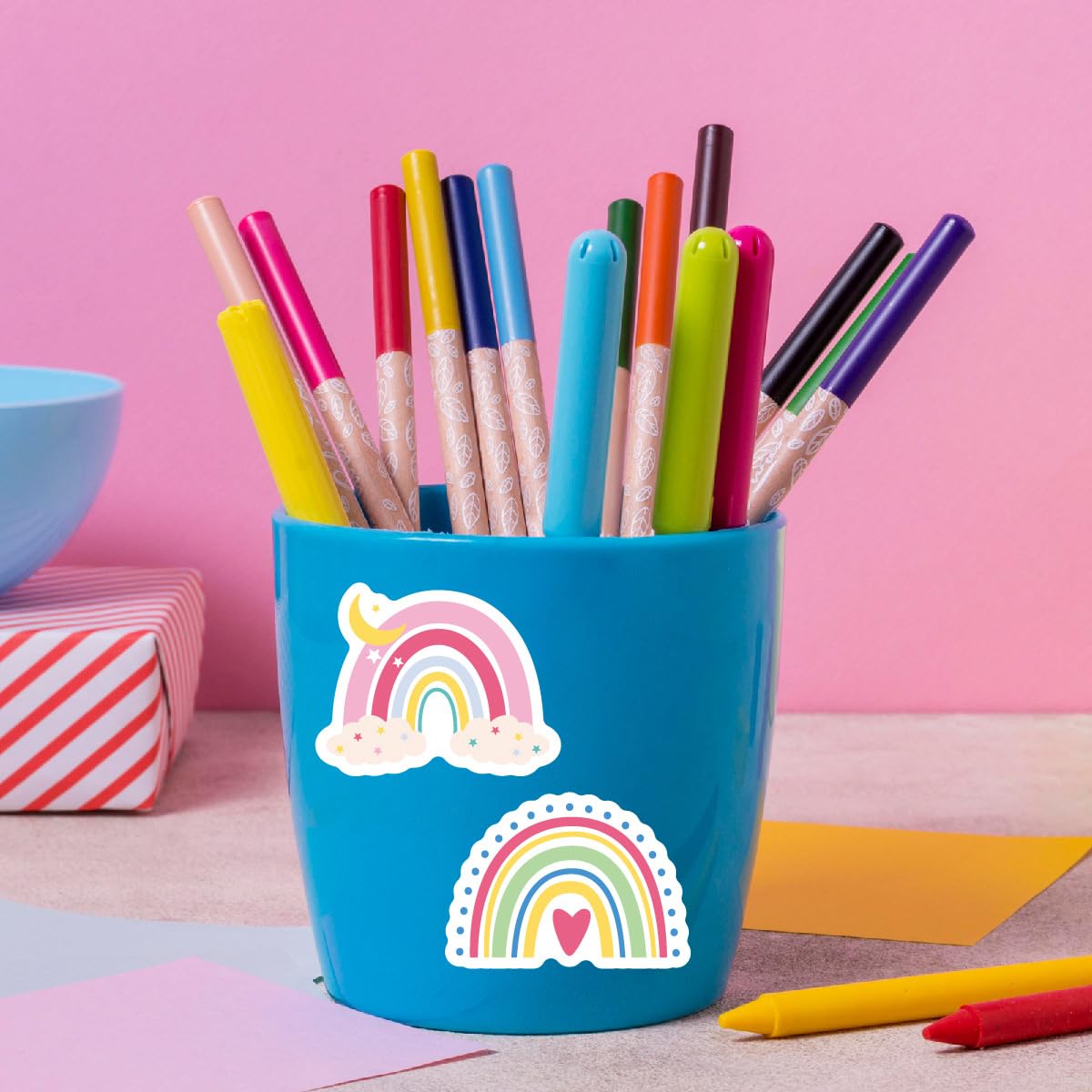 BBPOOL 100pcs Boho Rainbow Stickers – Waterproof Vinyl for Water Bottles, Laptops & Notebooks