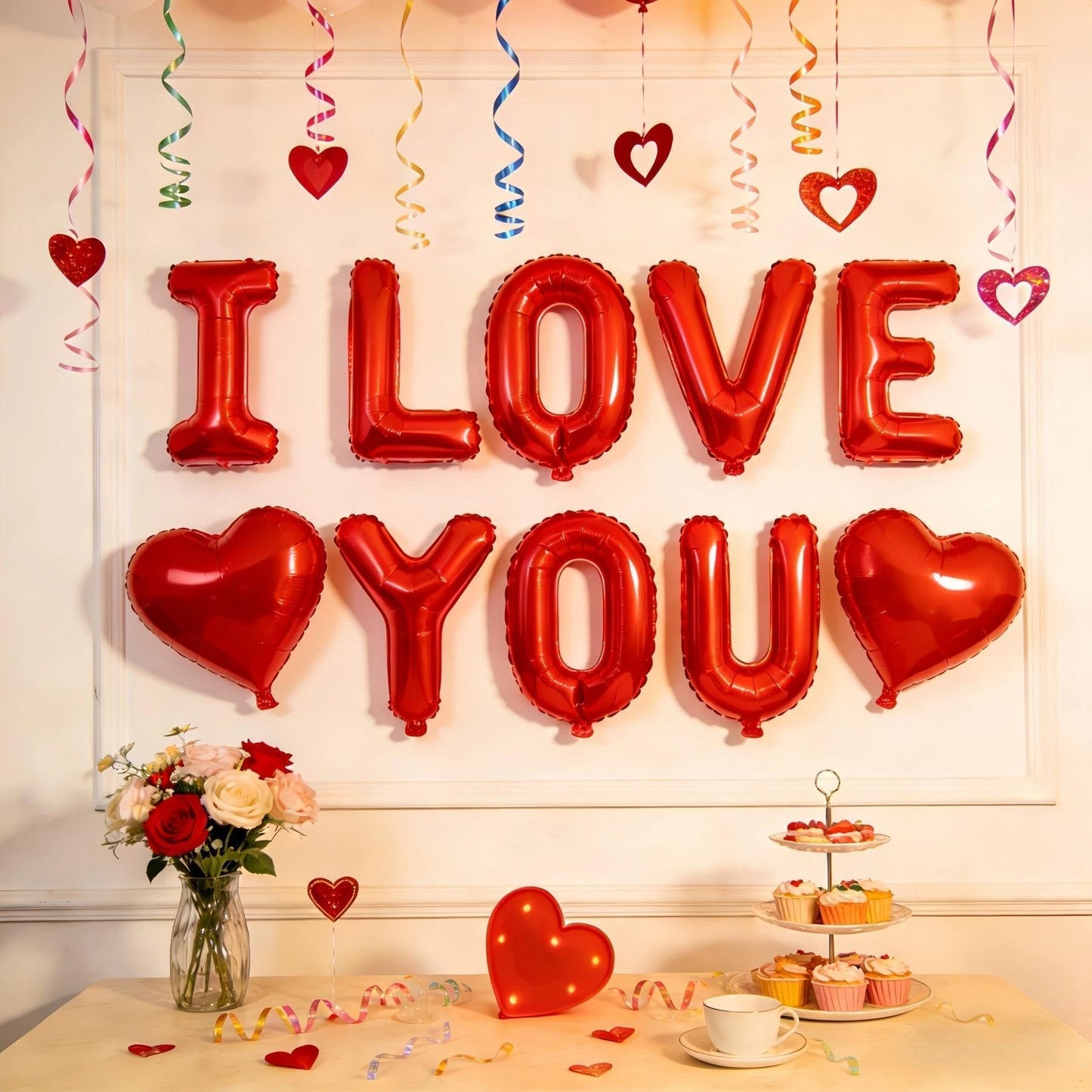 BBPOOL I Love You Balloons - 16-Inch Red Letter Balloons + 18-Inch Heart Balloons for Valentines Day