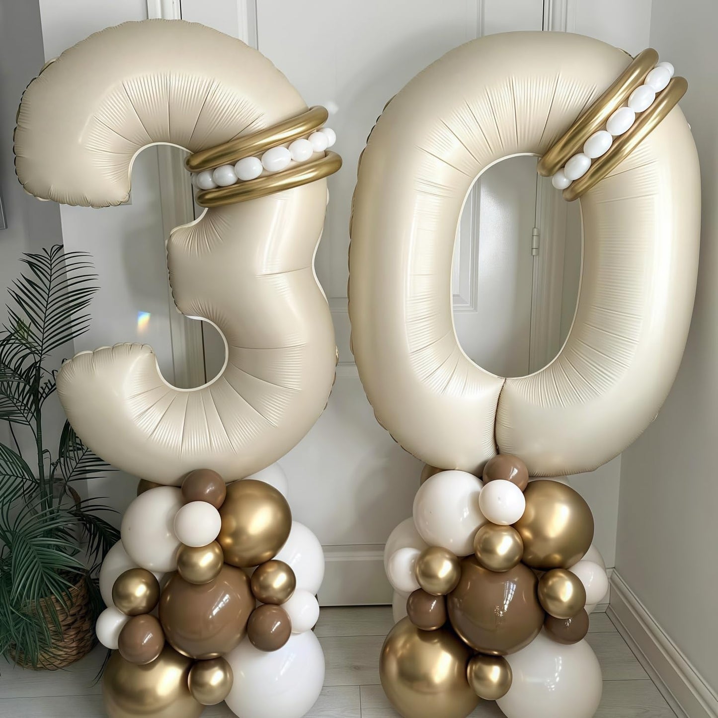 BBPOOL Cream 0 Balloon – 40-Inch Cream White Mylar Number 0 Balloon for Birthday Parties (Helium or Air Fill)