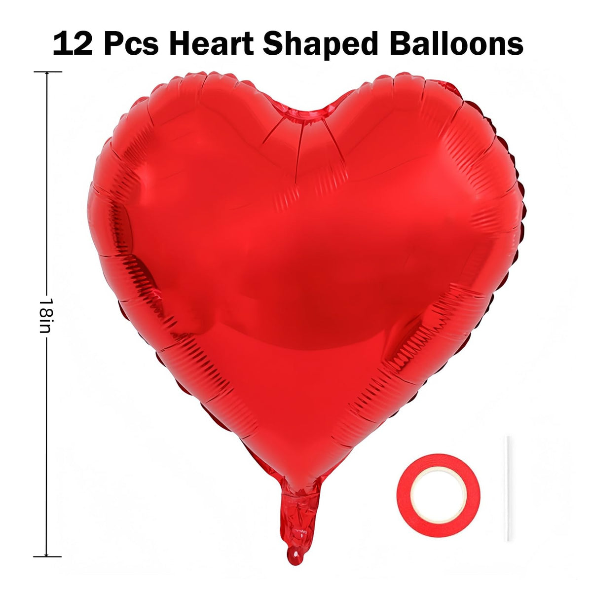 BBPOOL 12Pcs Red Pink Heart Balloons – 18-Inch Foil Hearts for Valentine’s Day, Weddings & Birthdays