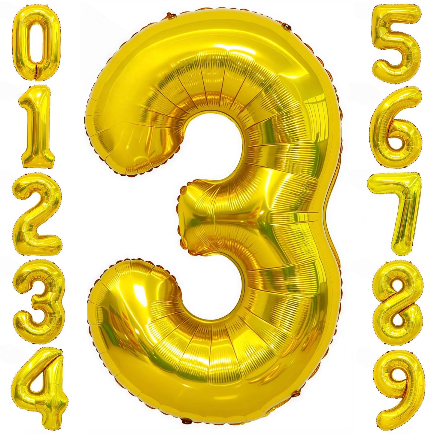 BBPOOL Gold 3 Balloon – 40-Inch Foil Number 3 Balloon for Birthday Party Decor