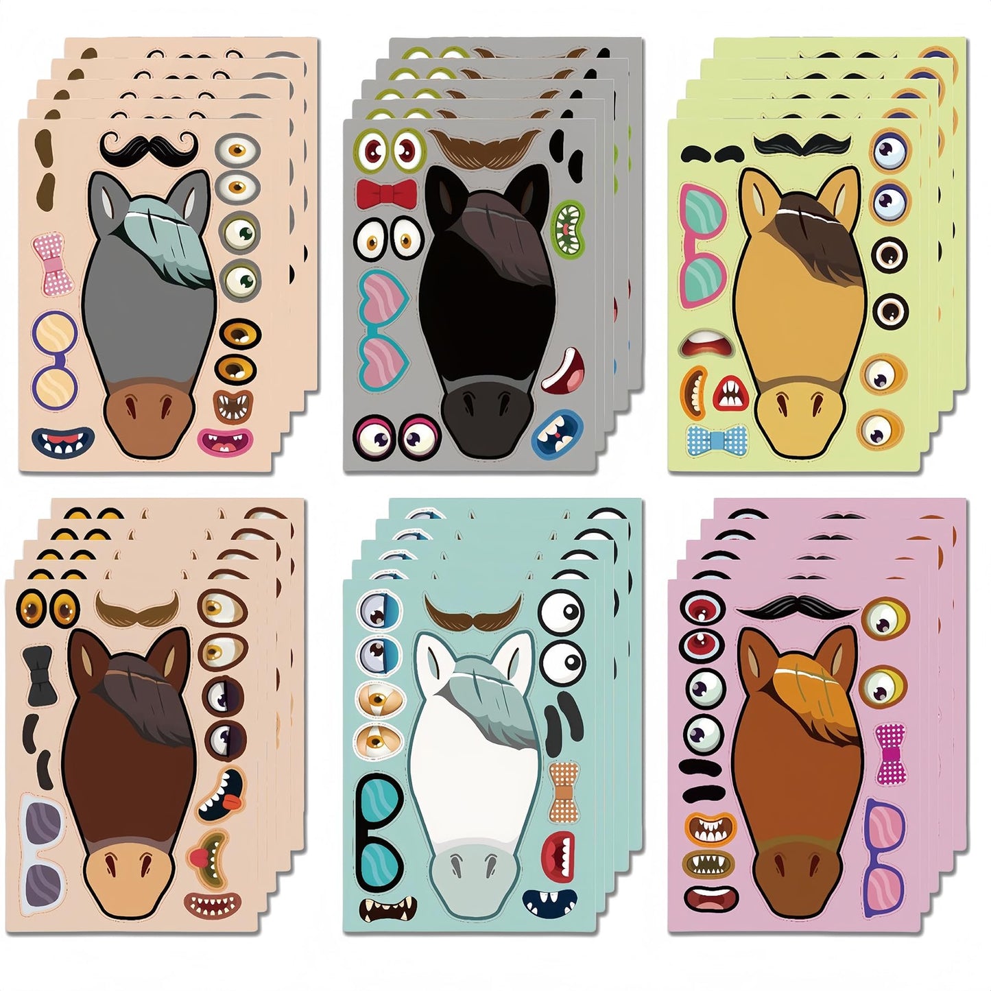 BBPOOL 36 Sheet Horse Face Stickers for Kids – Party Favors & Classroom Activities