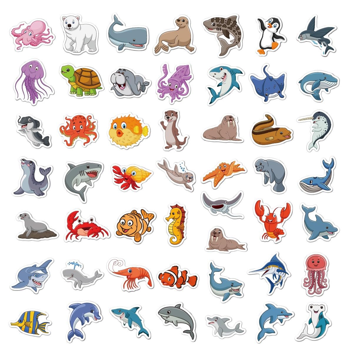 BBPOOL 100pcs Sea Animals Stickers – Waterproof Vinyl Ocean Stickers for Water Bottles, Notebooks & Laptops