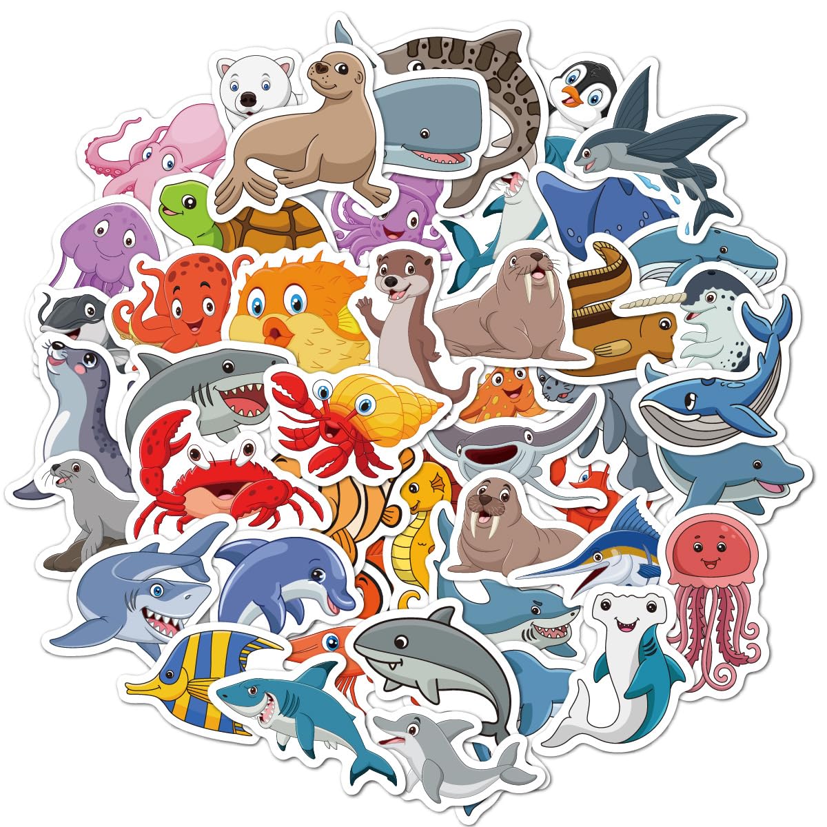BBPOOL 100pcs Sea Animals Stickers – Waterproof Vinyl Ocean Stickers for Water Bottles, Notebooks & Laptops