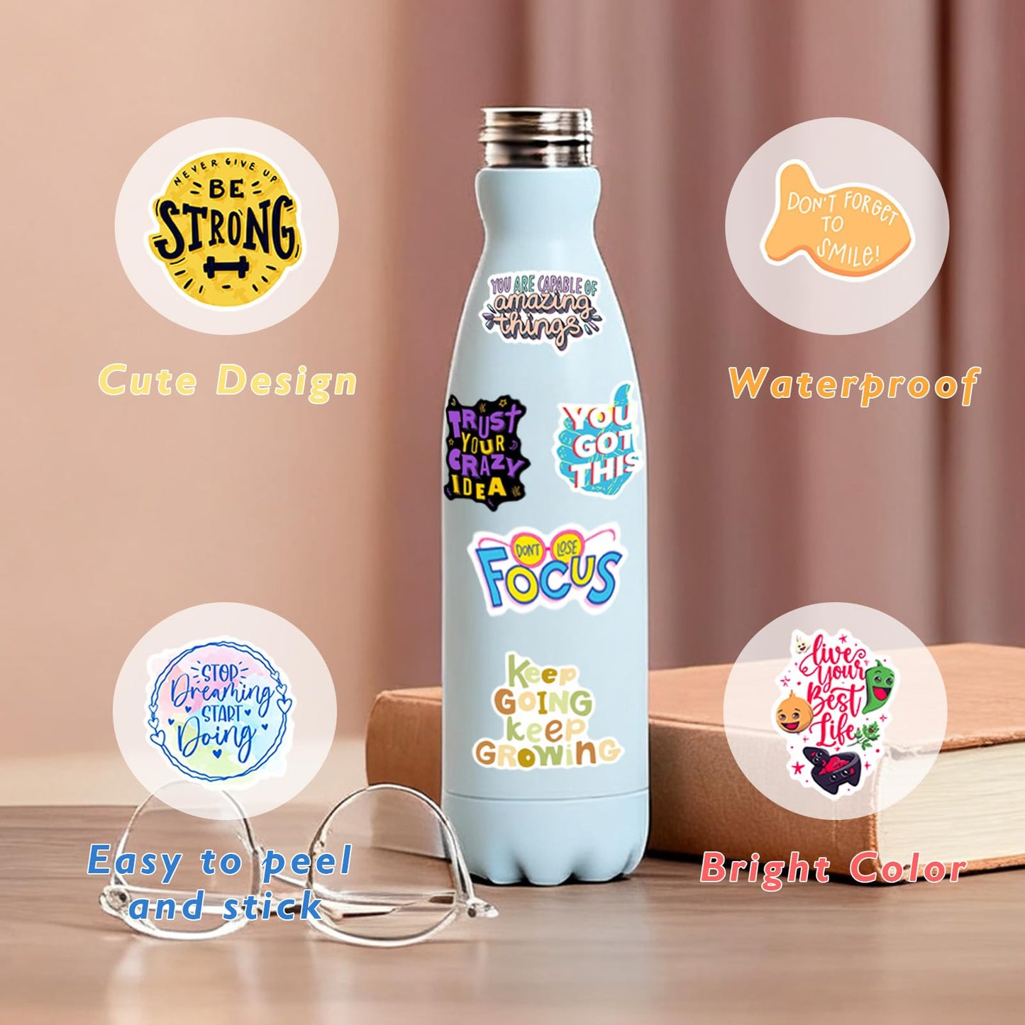 BBPOOL Inspirational Stickers – 100Pcs Waterproof Motivational Quotes