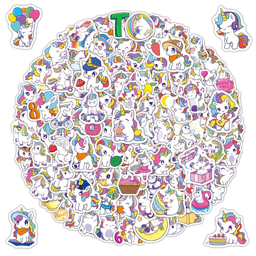 BBPOOL 100pcs Unicorn Stickers – Waterproof Vinyl for Water Bottles, Laptops & Notebooks
