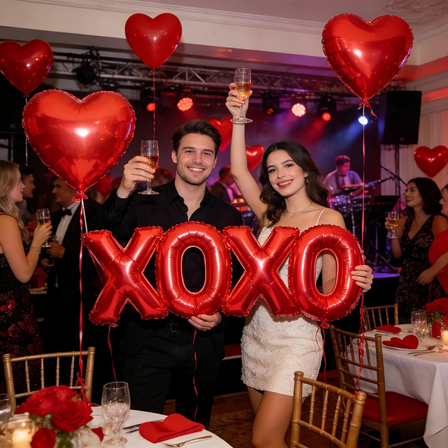 BBPOOL 6pcs XOXO Red Heart Balloons – 16in XOXO Letters & 18in Hearts Foil Banner for Valentines