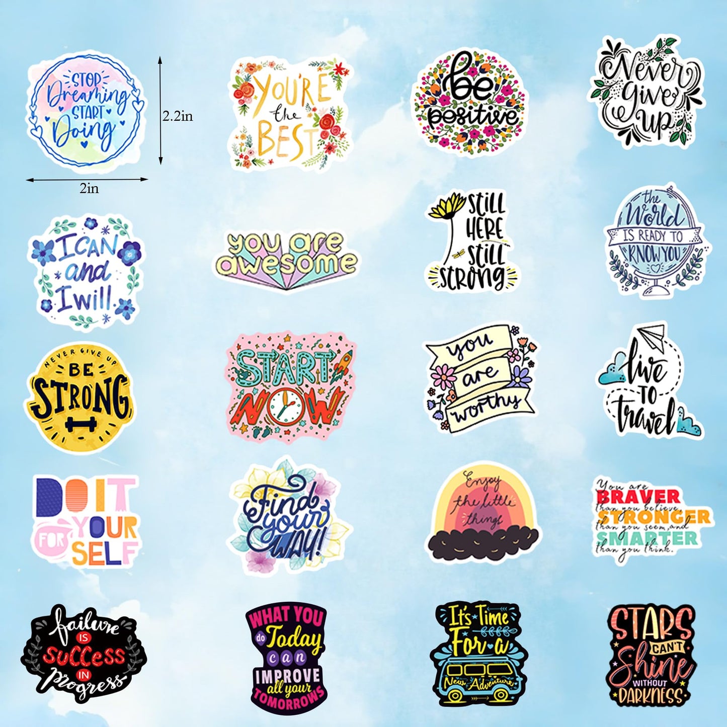 BBPOOL Inspirational Stickers – 100Pcs Waterproof Motivational Quotes