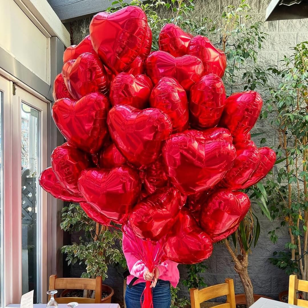 BBPOOL 12Pcs Pink Heart Balloons – 18in Foil Hearts for Valentines Day, Weddings, Birthdays