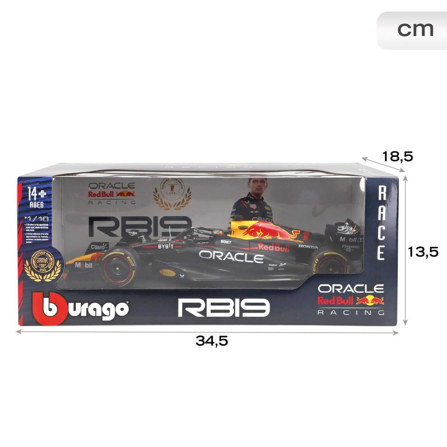 Bburago 1:18 RB19 Oracle Red Bull Racing Die-Cast Car with Driver Helmet Verstappen #1