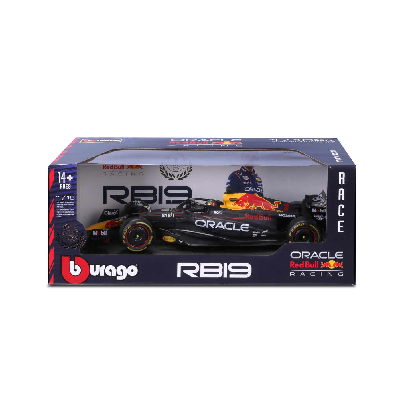 Bburago 1:18 RB19 Oracle Red Bull Racing Die-Cast Car with Driver Helmet Verstappen #1