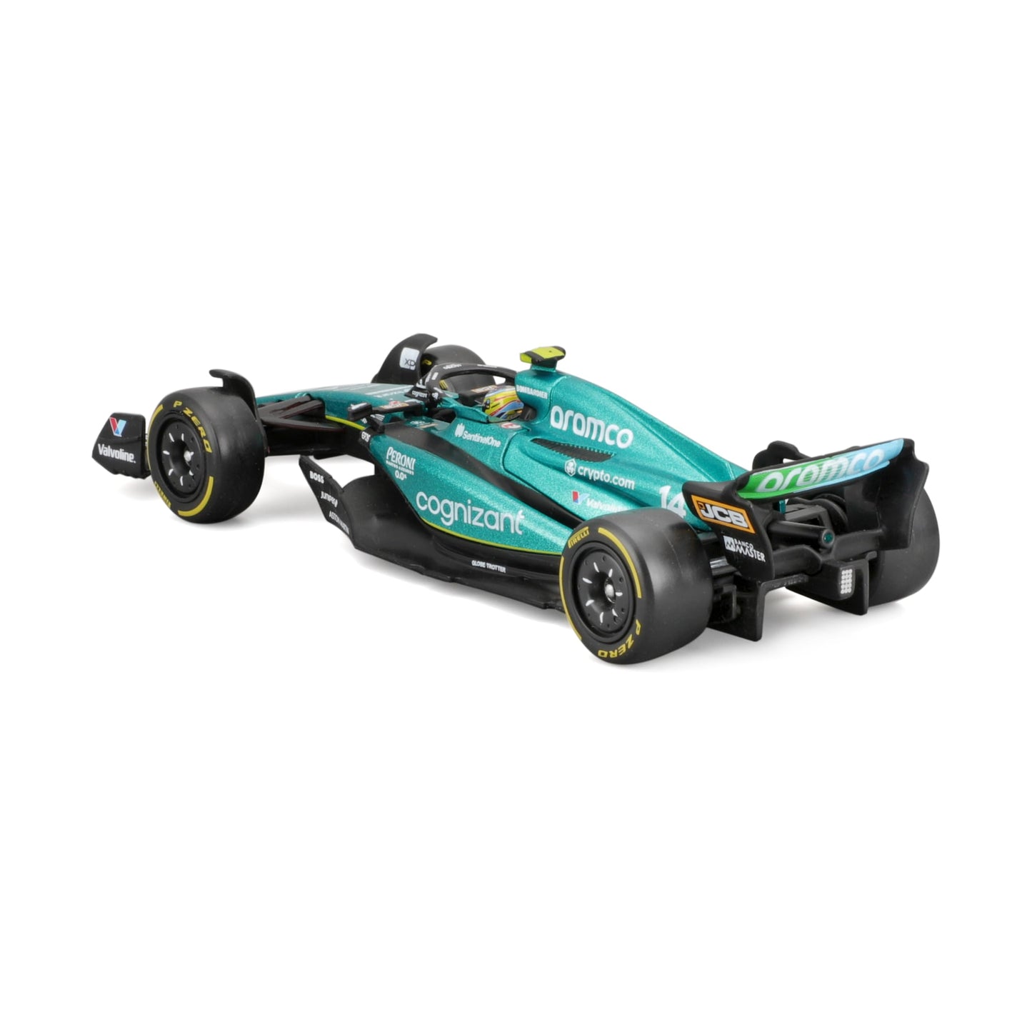 Bburago 1:43 Aston Martin AMR23 Diecast — 2023 Formula Race with Driver Helmet