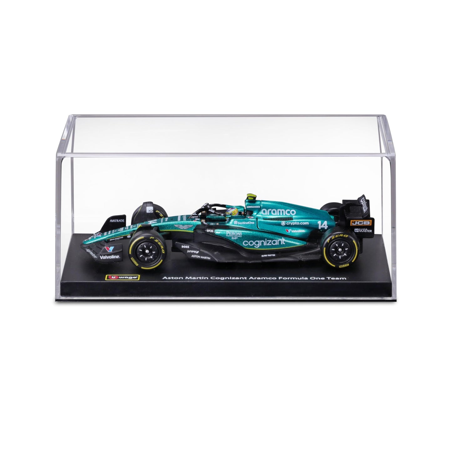 Bburago 1:43 Aston Martin AMR23 Diecast — 2023 Formula Race with Driver Helmet