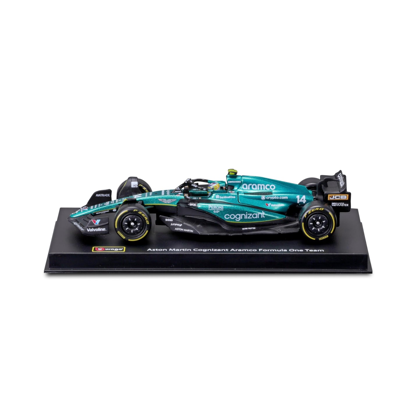 Bburago 1:43 Aston Martin AMR23 Diecast — 2023 Formula Race with Driver Helmet