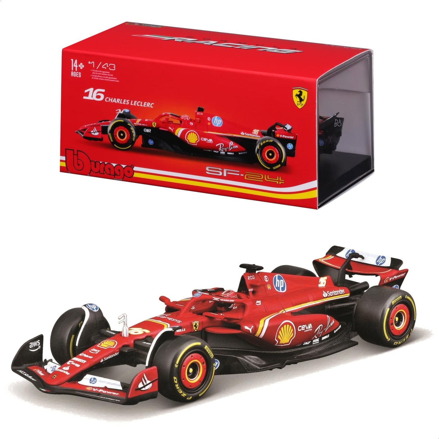 Bburago 1:43 Ferrari SF24 w/ Helmet (2024) – Leclerc #16 | Maisto Licensed Die-Cast