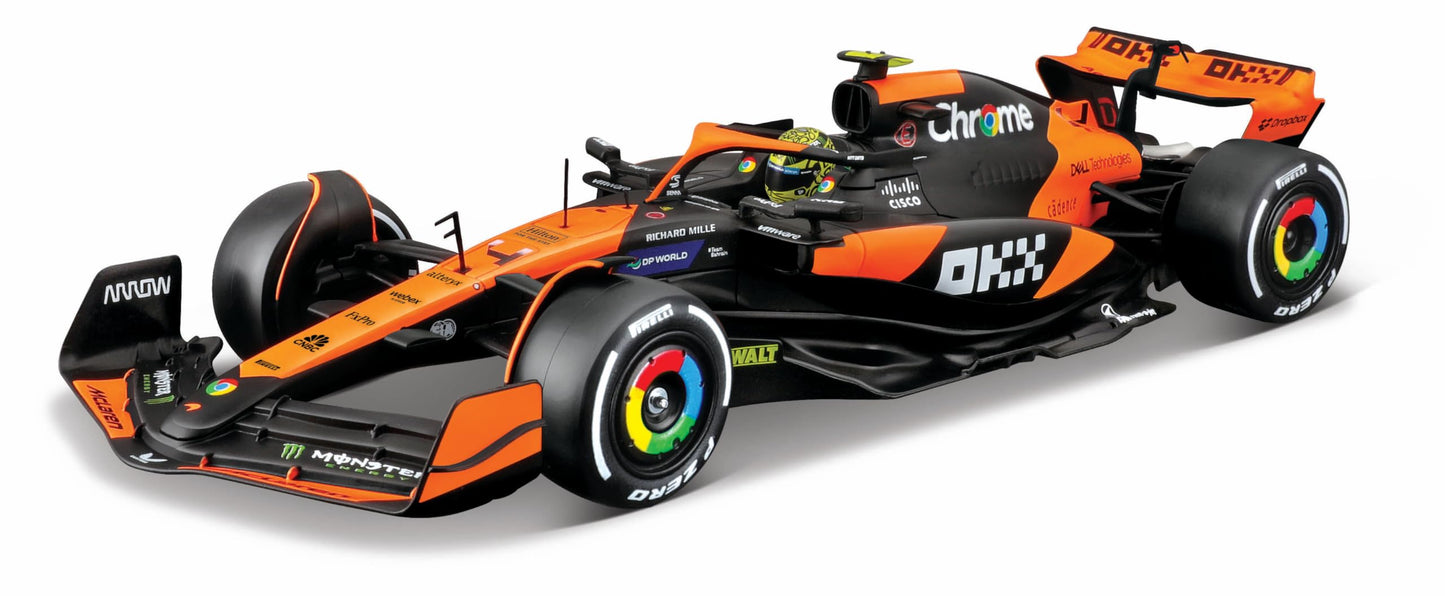 Bburago 1:24 McLaren MCL38 Model Kit with Norris #4 Helmet – No Glue or Paint Required