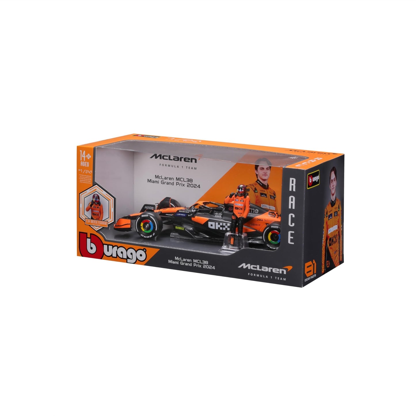 Bburago 1:24 2024 Race McLaren MCL38 with Figure - Piastri #81