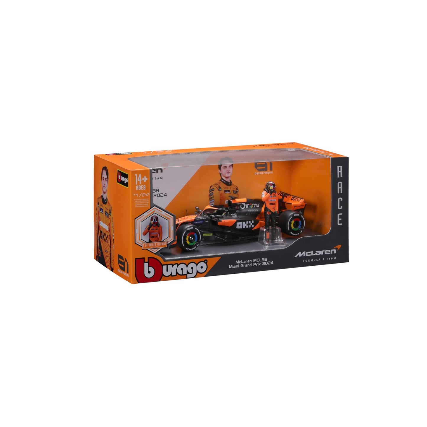 Bburago 1:24 2024 Race McLaren MCL38 with Figure - Piastri #81