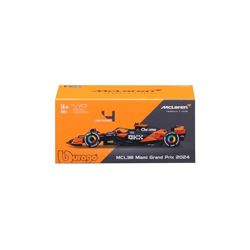 BBURAGO 1:43 2024 McLaren MCL38 Die-Cast Model – Norris #4 with Helmet