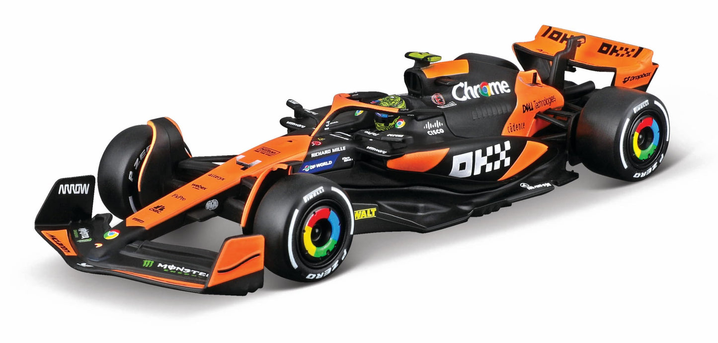 BBURAGO 1:43 2024 McLaren MCL38 Die-Cast Model – Norris #4 with Helmet