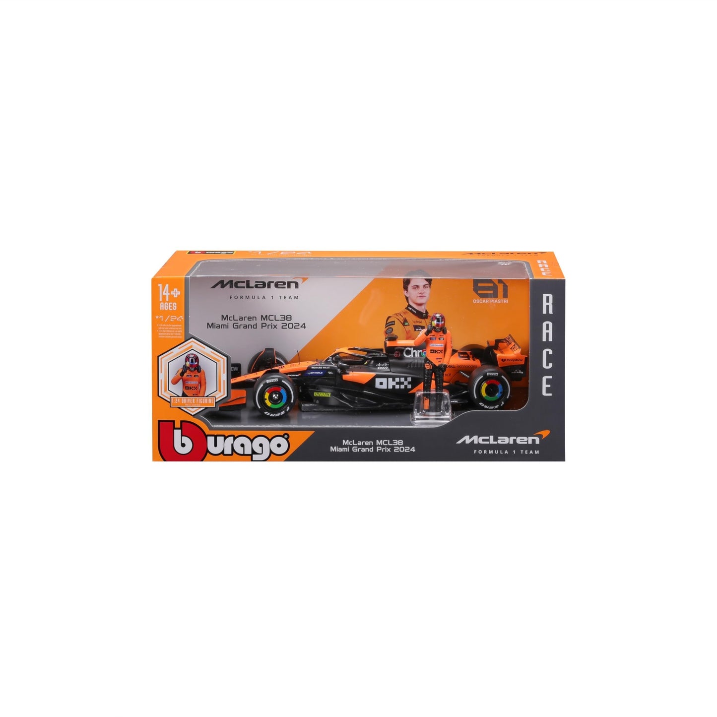 Bburago 1:24 2024 Race McLaren MCL38 with Figure - Piastri #81