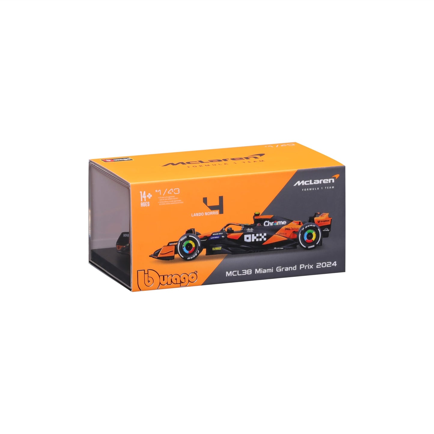 BBURAGO 1:43 2024 McLaren MCL38 Die-Cast Model – Norris #4 with Helmet