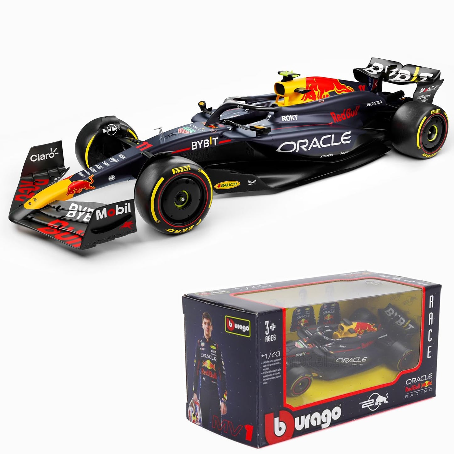 BBurago 1/43 Red Bull Racing RB20 F1 GP 2024 Race Collection – Max Verstappen #1 Diecast Model