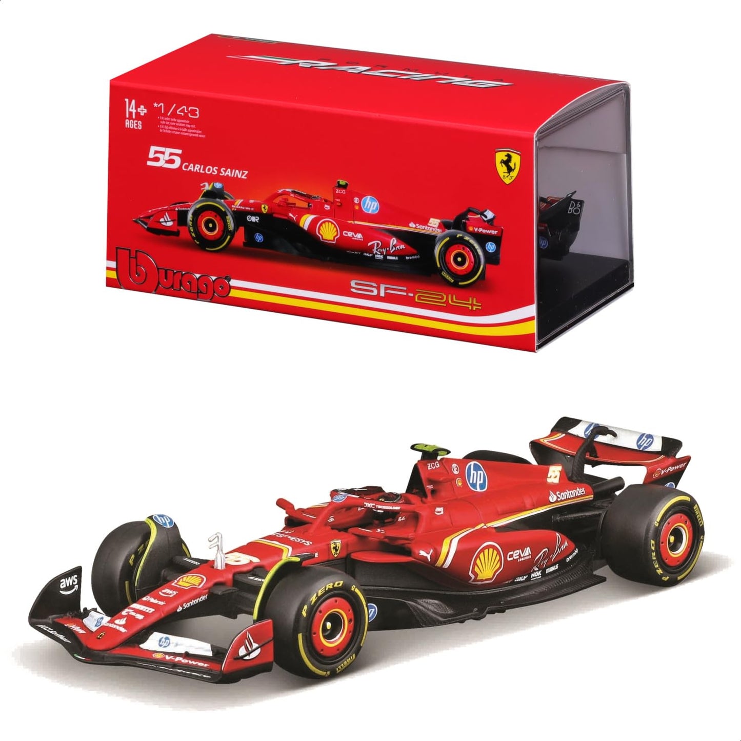 Bburago 1:43 SFR Ferrari SF-24 w/ Helmet (2024) – Die-Cast Model