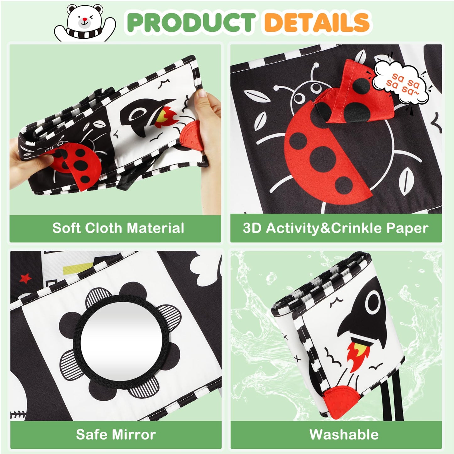 BBWOO High-Contrast Baby Toys — Tummy Time Mirror & Visual Stimulation (0–6 Months)