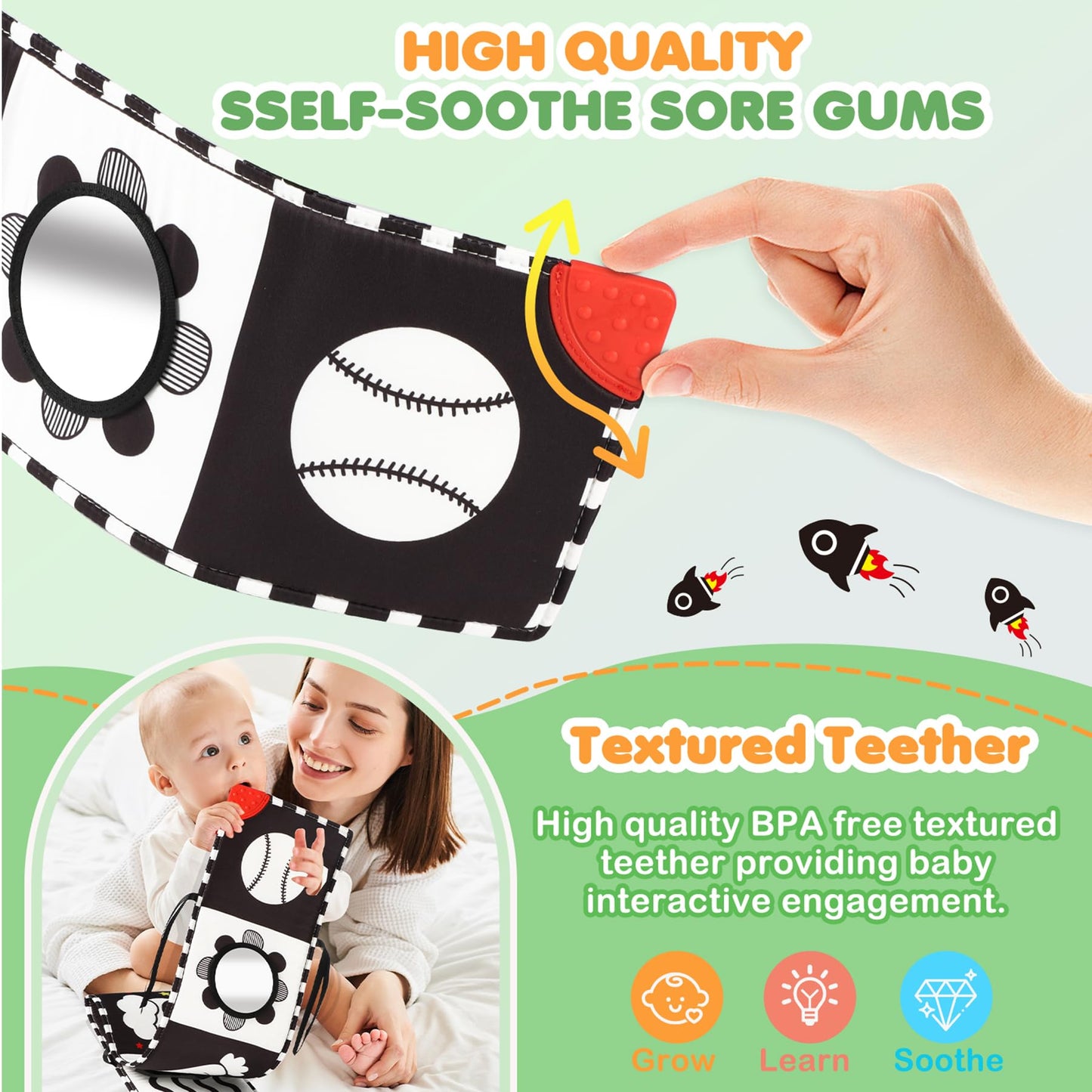BBWOO High-Contrast Baby Toys — Tummy Time Mirror & Visual Stimulation (0–6 Months)