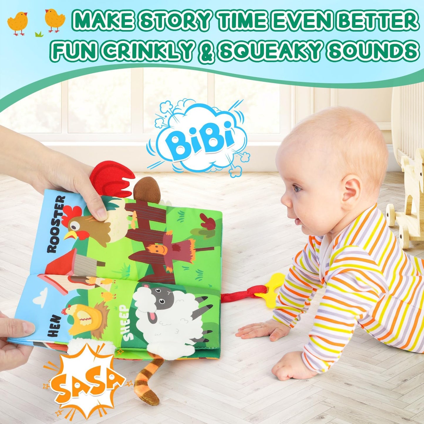 BBWOO Soft Baby Book Toy – Tummy Time Crinkle Book & Teether (0–12 Months)